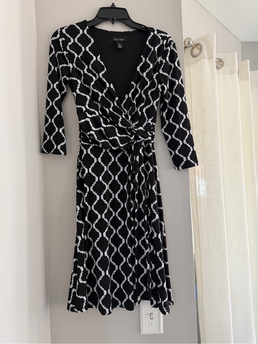 White House Black Market Black & White Geometric Wrap Dress